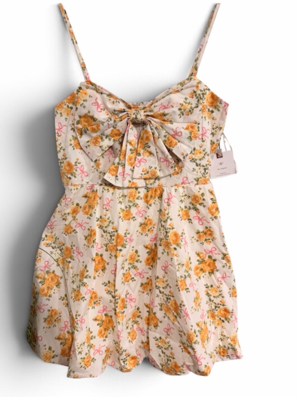 Floral Bow-Front Satin Chemise in Peach Floral